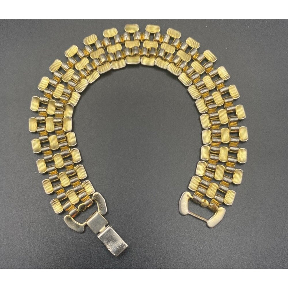 Vintage Bracelet Gold Plated Strap Maillon Brick Link 7.25" x 5/8" LOOK READ - Picture 4 of 12